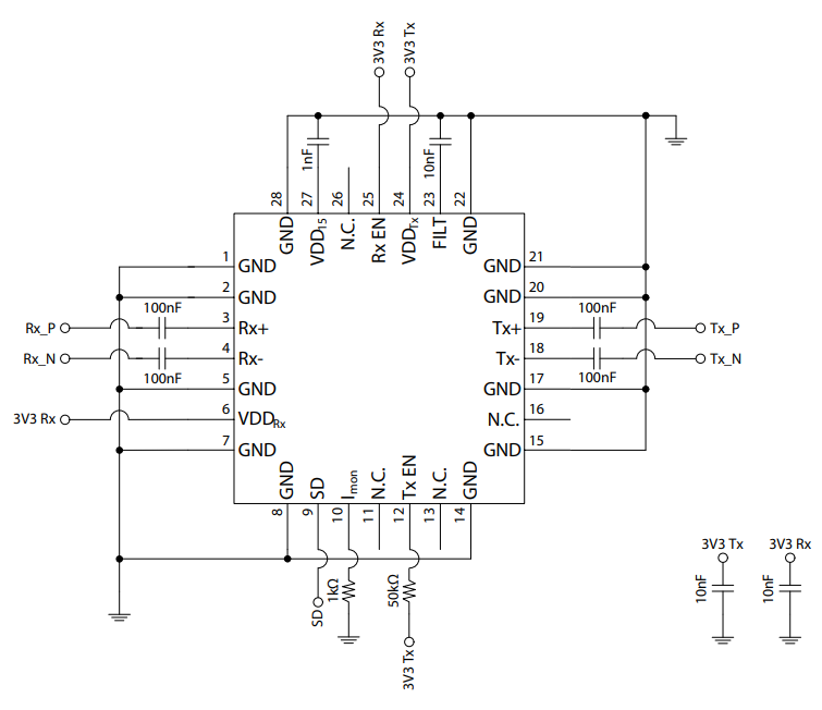应用电路图 - Broadcom AFBR-FS13B25光无线收发器
